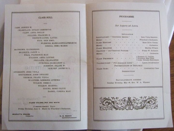 Lake City HS 1905 graduation program