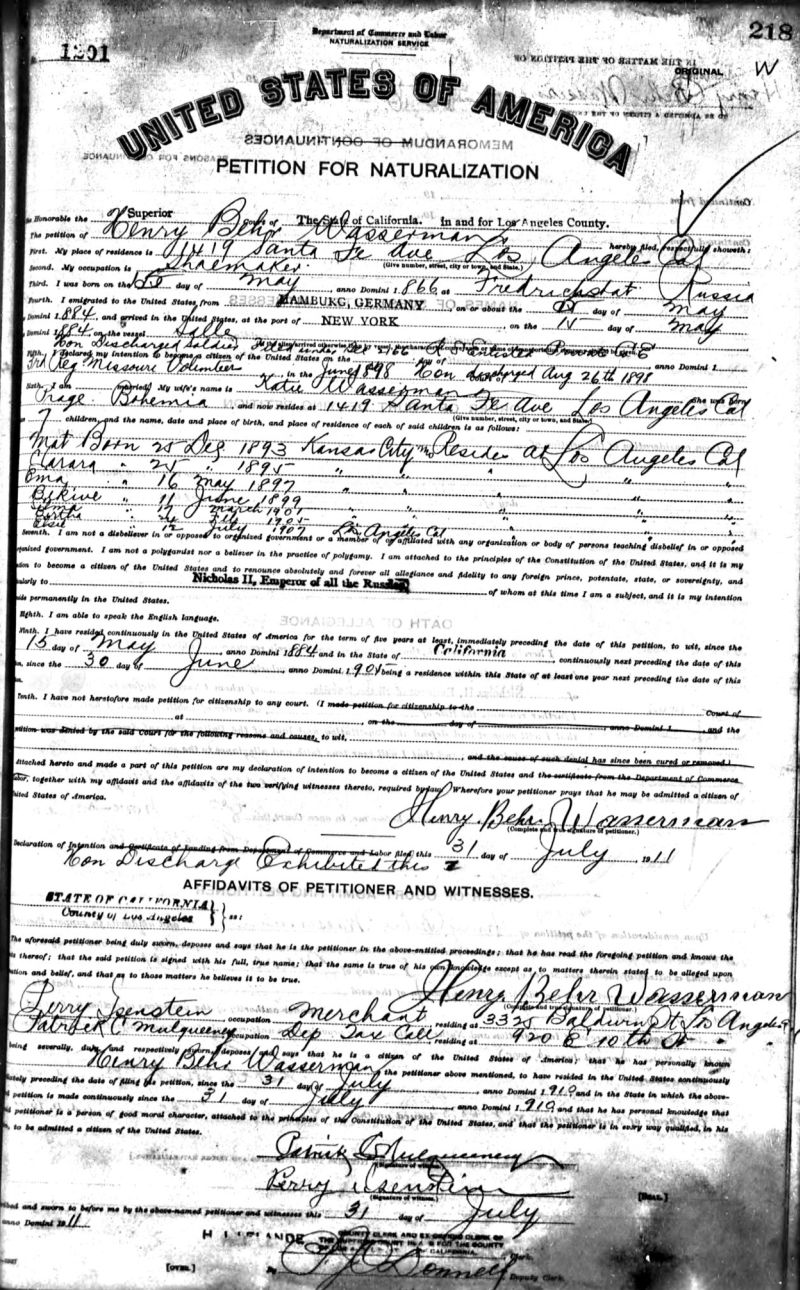 Henry Wasserman naturalization